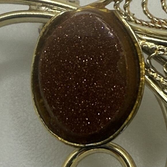 Vintage Goldstone Bracelet Brooch Leaf Bug Bangle 7” - Picture 3 of 9